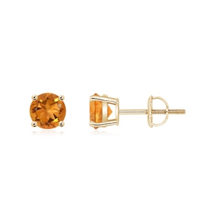 5mm AAA Basket-Set Round Citrine Studs in Yellow Gold