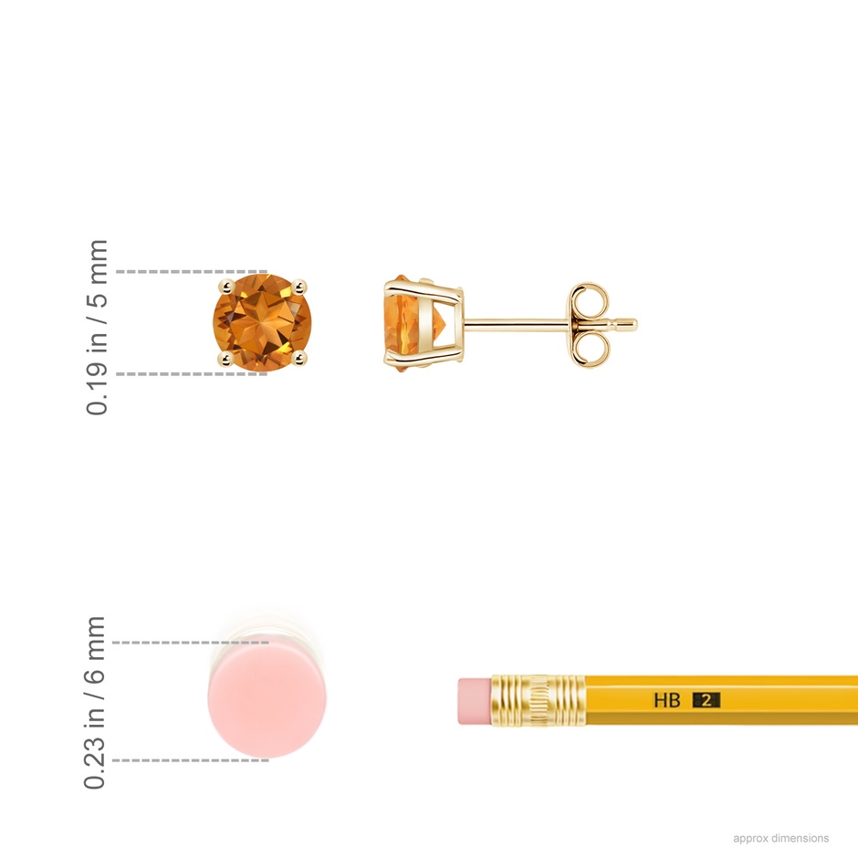 5mm AAA Basket-Set Round Citrine Studs in Yellow Gold ruler