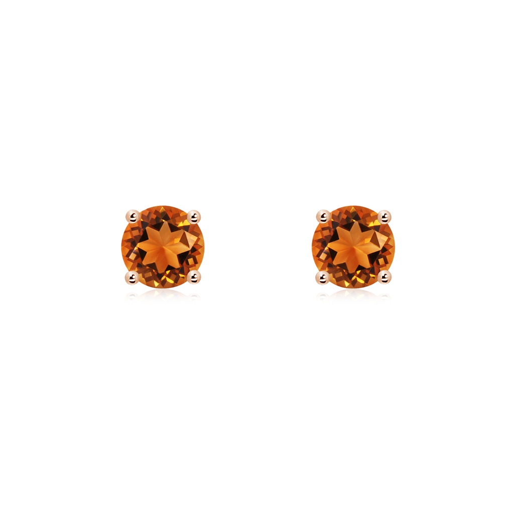 5mm AAAA Basket-Set Round Citrine Studs in Rose Gold