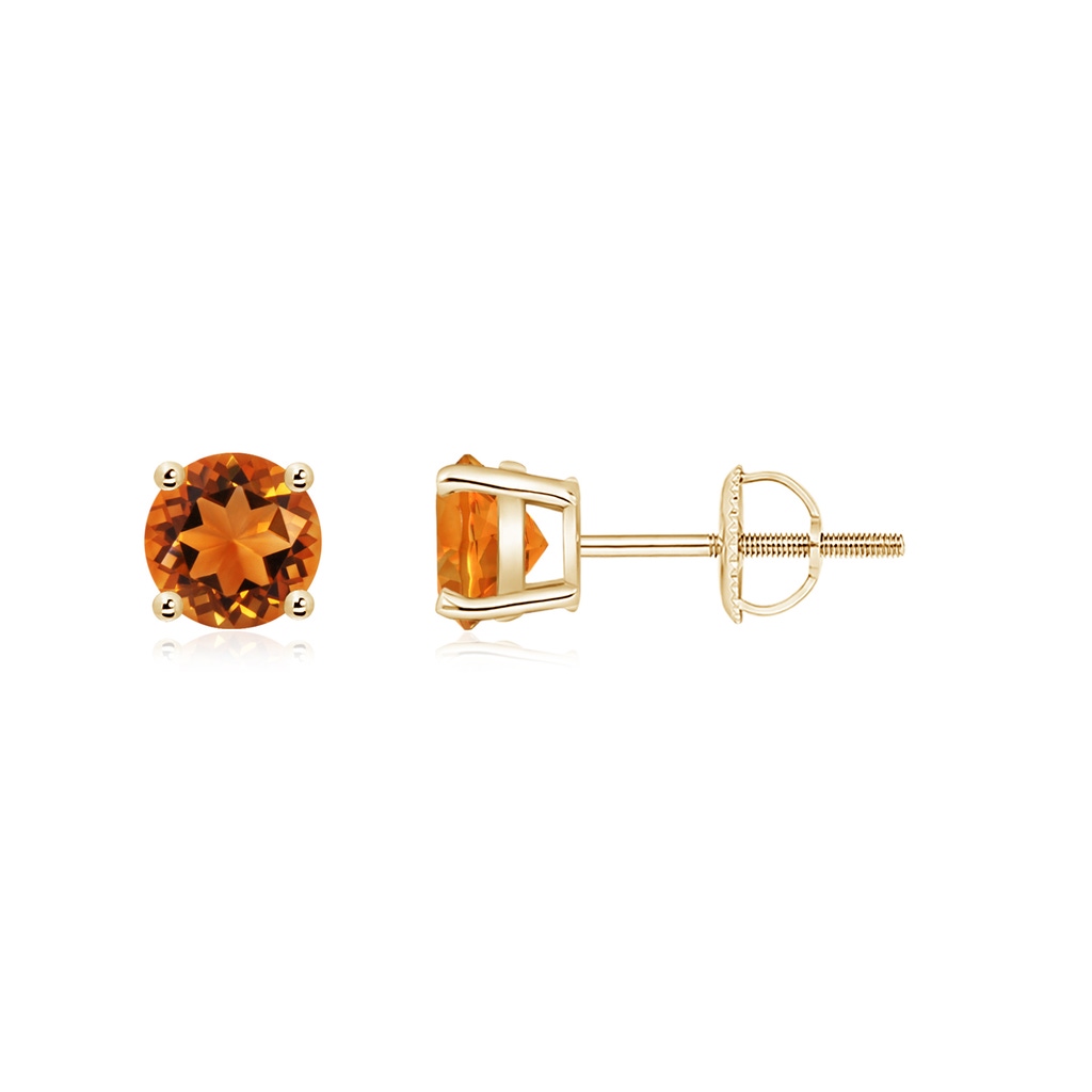 5mm AAAA Basket-Set Round Citrine Studs in Yellow Gold
