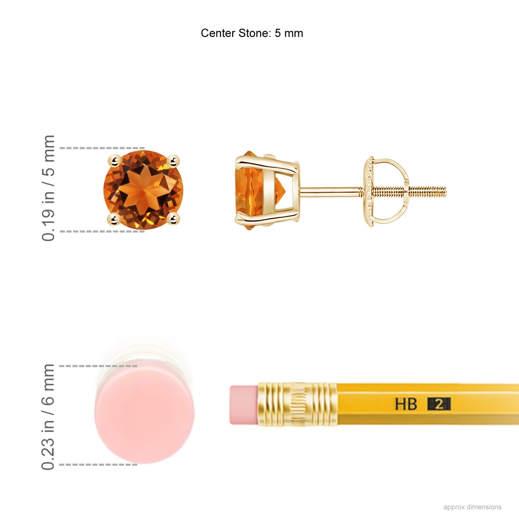 5mm AAAA Basket-Set Round Citrine Studs in Yellow Gold ruler
