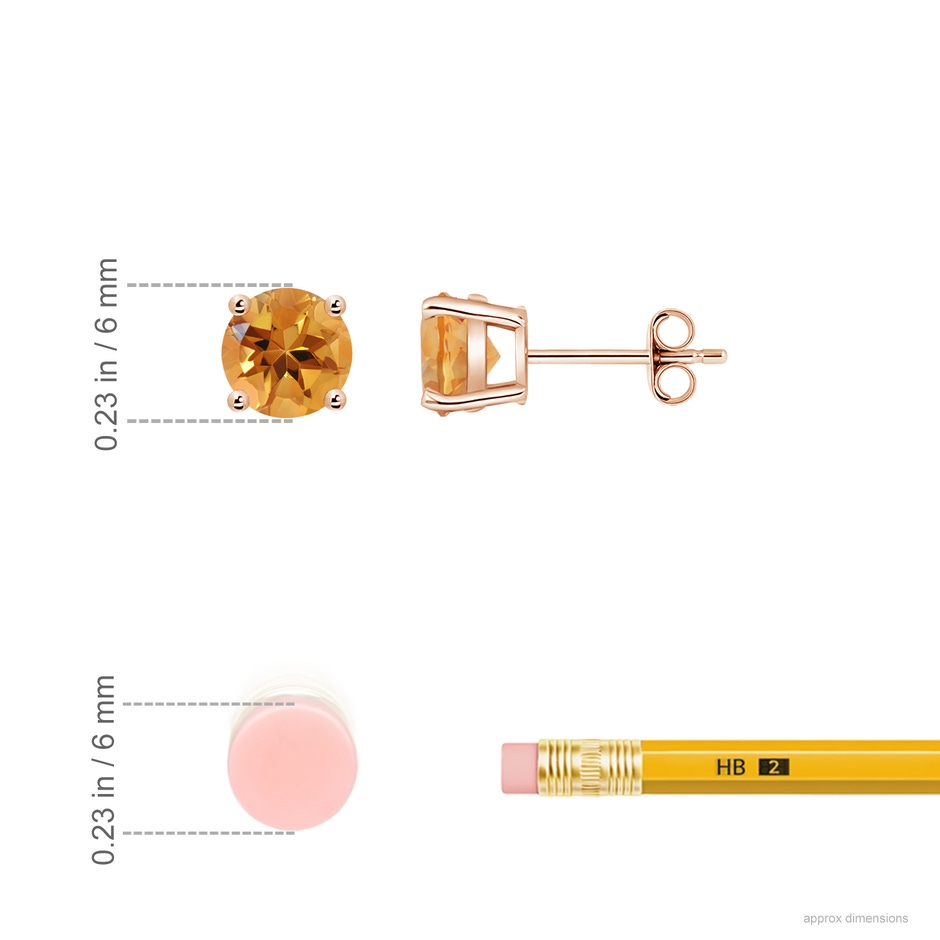 6mm AA Basket-Set Round Citrine Studs in Rose Gold ruler