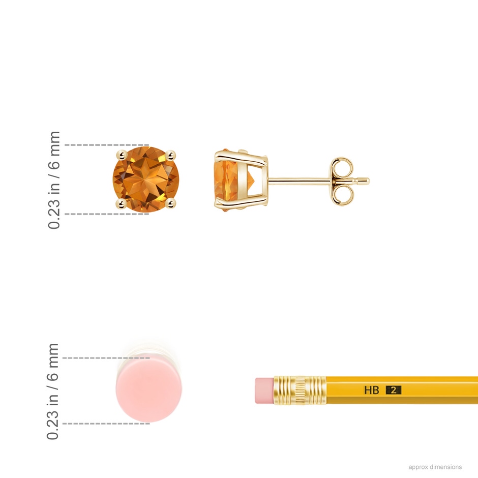 6mm AAA Basket-Set Round Citrine Studs in 18K Yellow Gold ruler