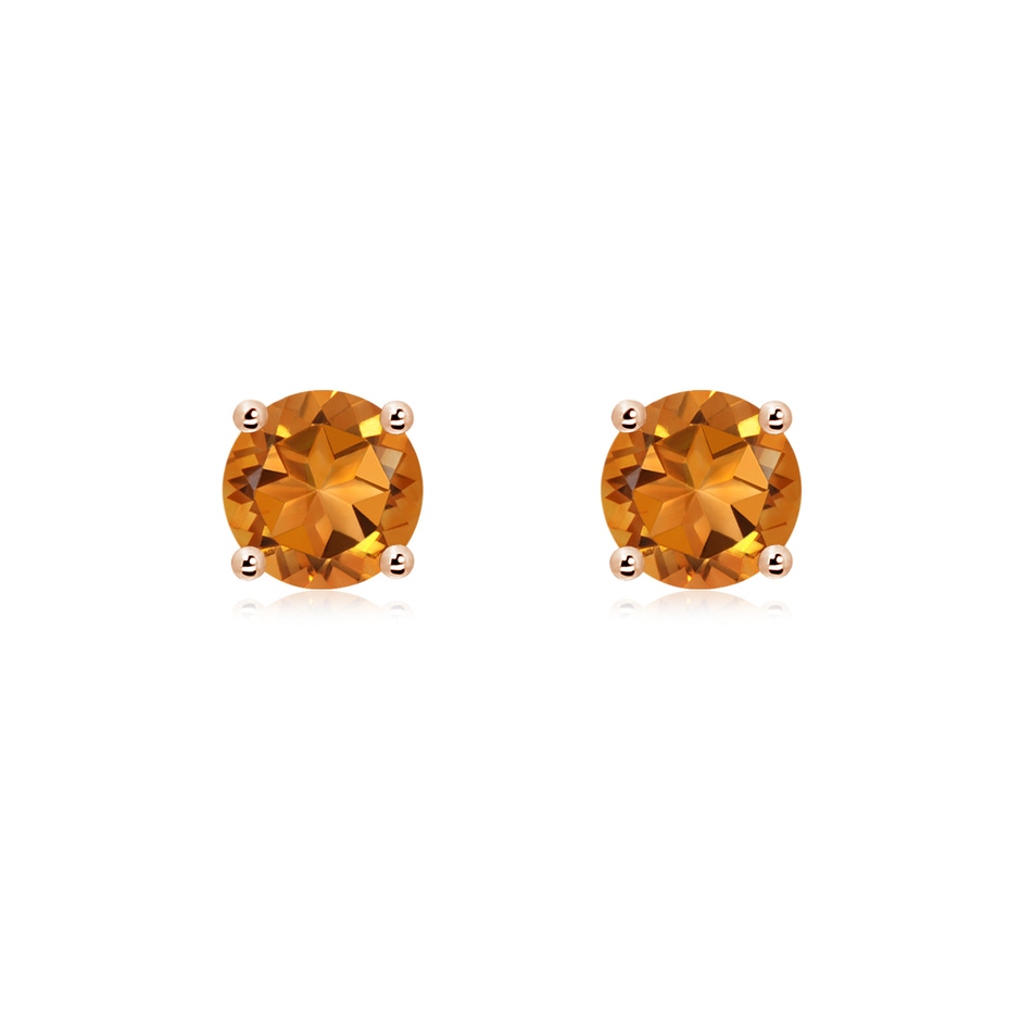 6mm AAA Basket-Set Round Citrine Studs in Rose Gold 