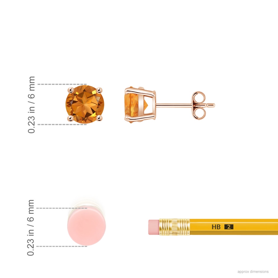 6mm AAA Basket-Set Round Citrine Studs in Rose Gold ruler