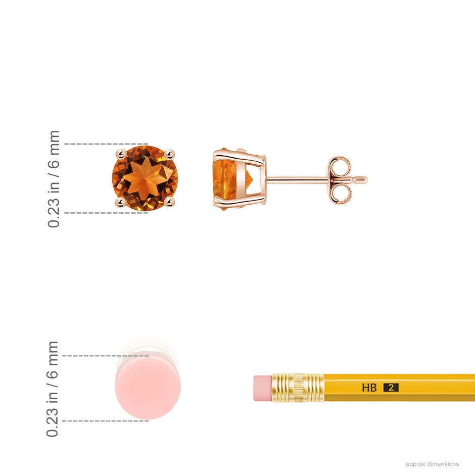 6mm AAAA Basket-Set Round Citrine Studs in Rose Gold ruler