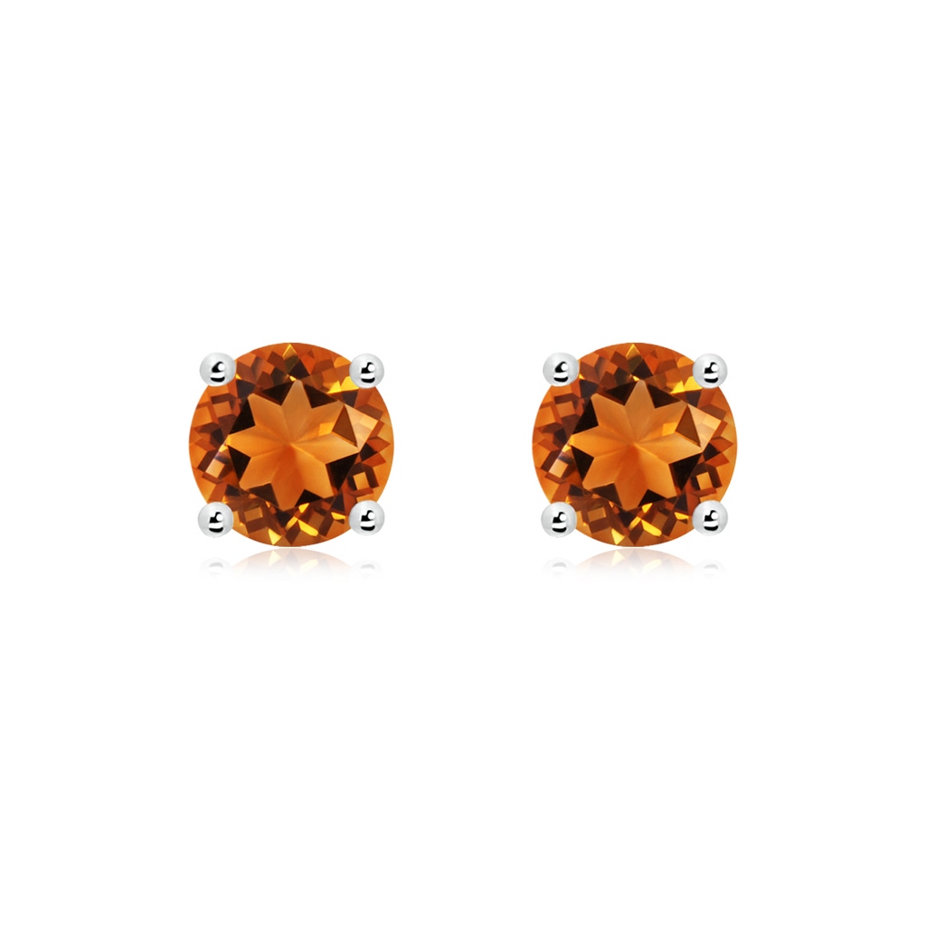 7mm AAAA Basket-Set Round Citrine Studs in 18K White Gold