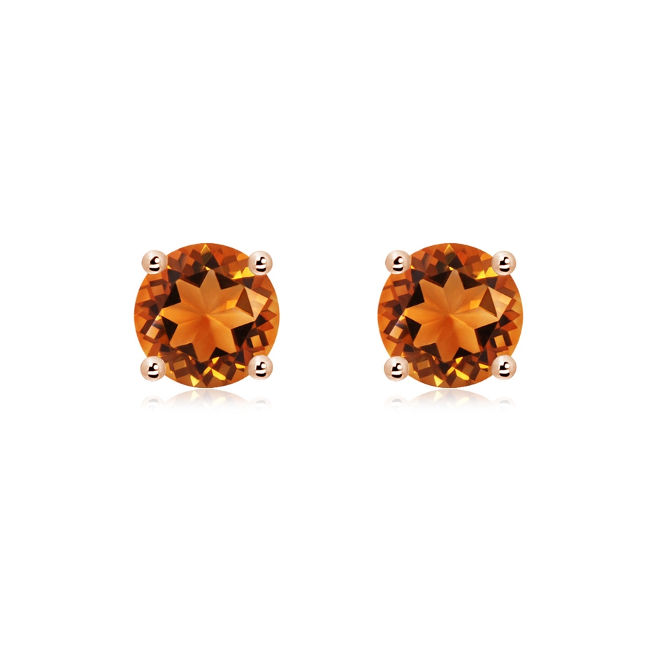 7mm AAAA Basket-Set Round Citrine Studs in Rose Gold 
