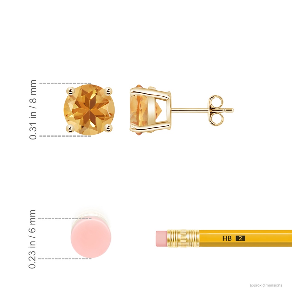 8mm A Basket-Set Round Citrine Studs in 18K Yellow Gold ruler