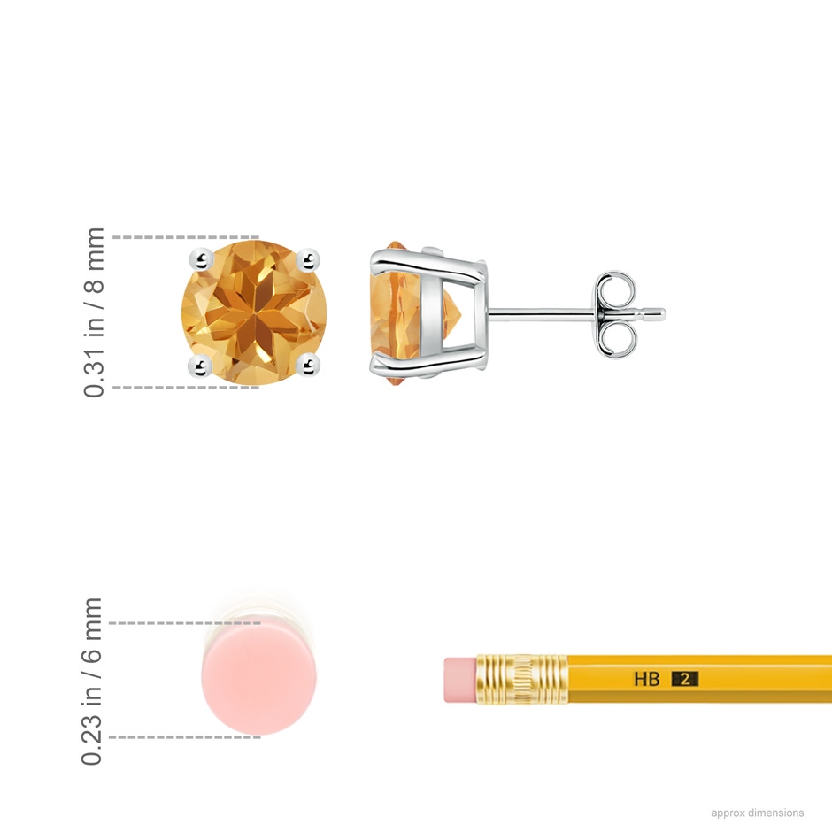 8mm A Basket-Set Round Citrine Studs in White Gold ruler