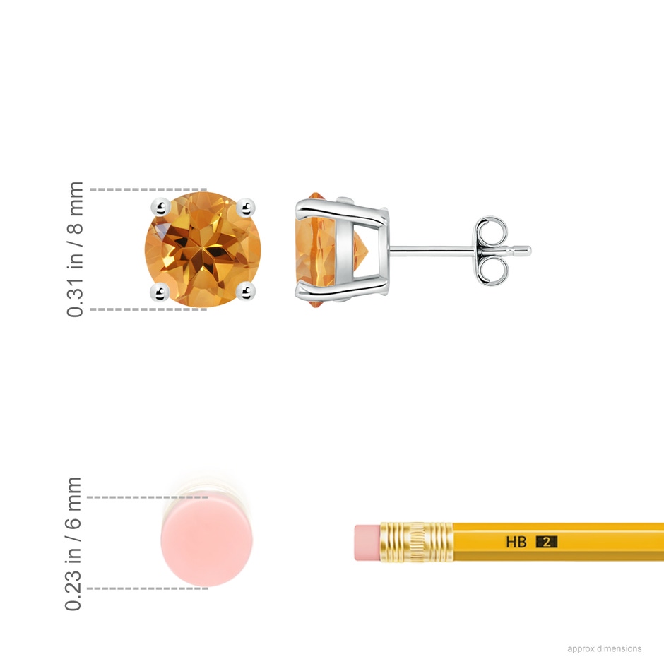 8mm AA Basket-Set Round Citrine Studs in S999 Silver ruler
