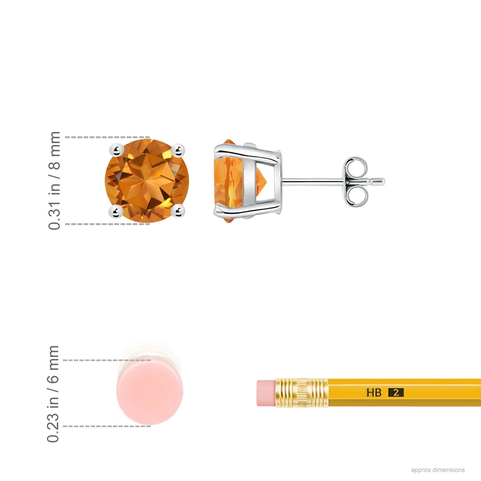 8mm AAA Basket-Set Round Citrine Studs in S999 Silver ruler
