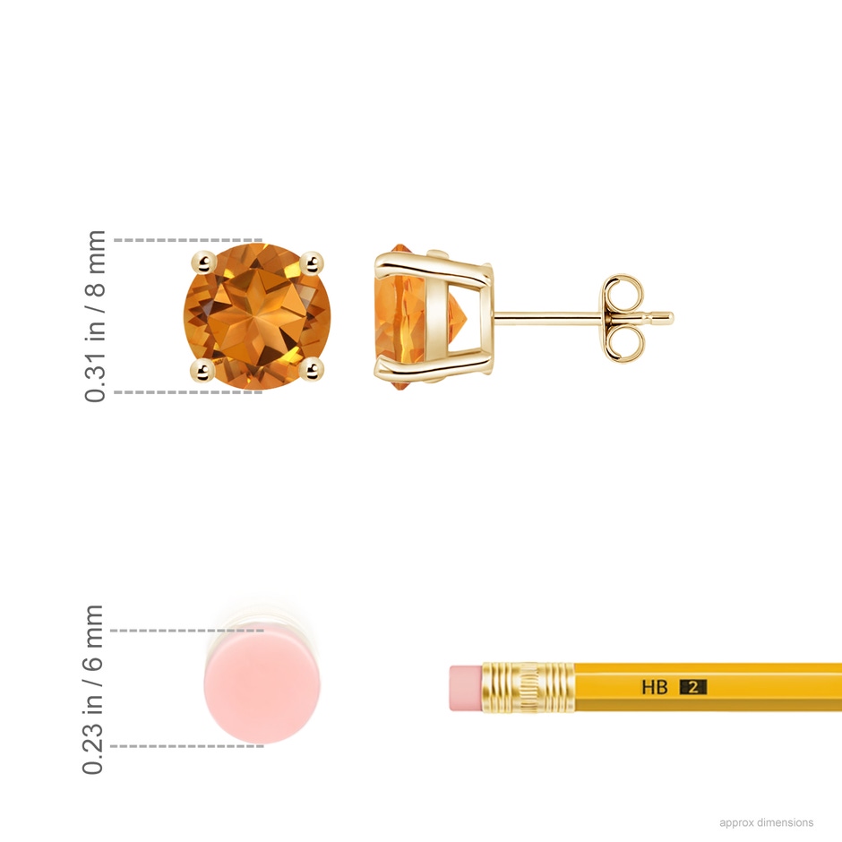 8mm AAA Basket-Set Round Citrine Studs in Yellow Gold ruler