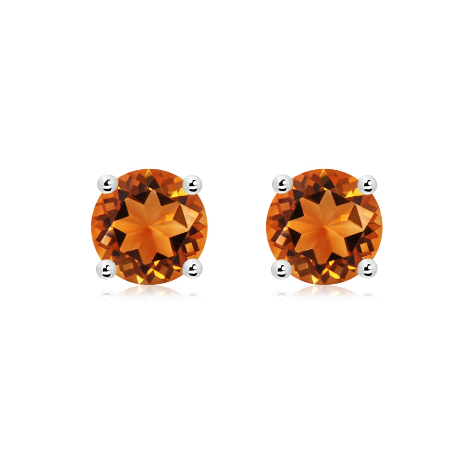 8mm AAAA Basket-Set Round Citrine Studs in 18CT White Gold