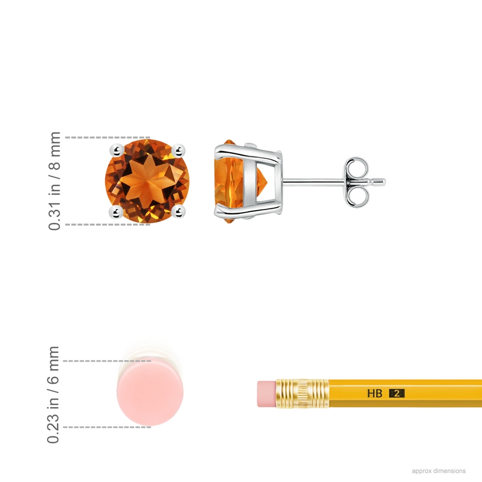 8mm AAAA Basket-Set Round Citrine Studs in S999 Silver ruler