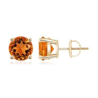 8mm AAAA Basket-Set Round Citrine Studs in Yellow Gold