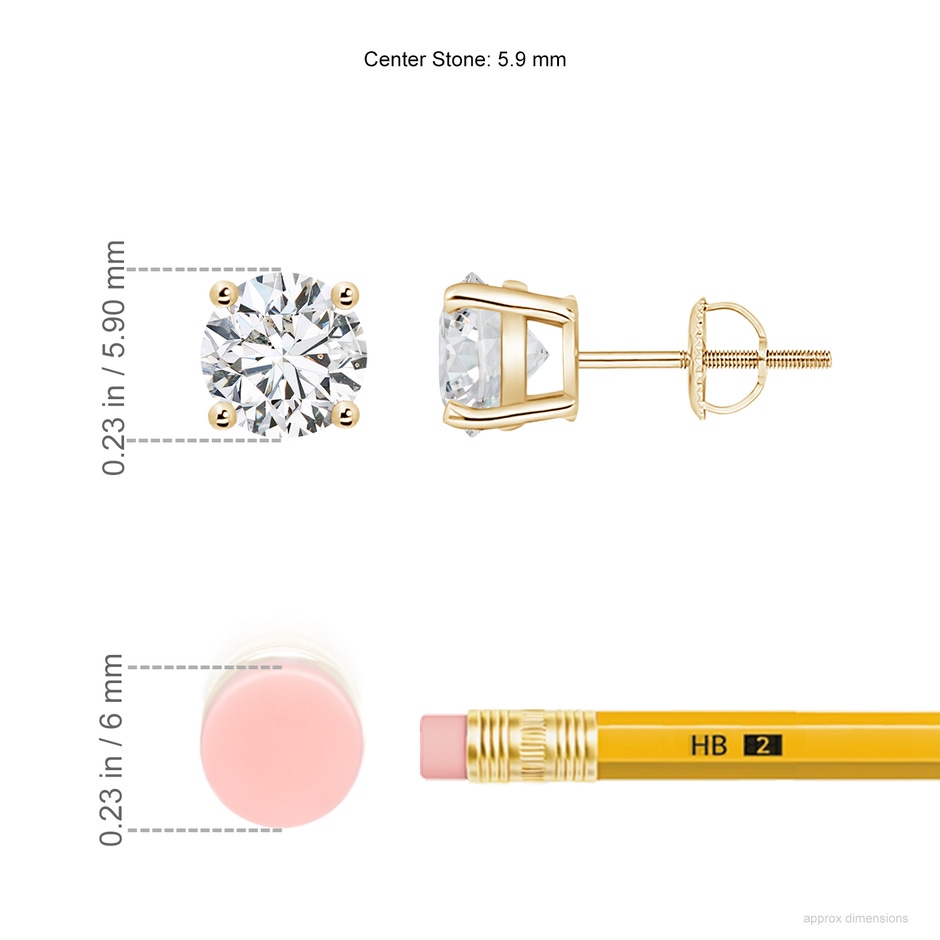 5.9mm HSI2 Basket-Set Round Diamond Studs in Yellow Gold ruler