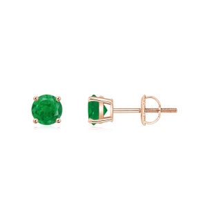 4mm AA Basket-Set Round Emerald Studs in Rose Gold