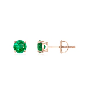 4mm AAA Basket-Set Round Emerald Studs in 10K Rose Gold