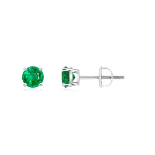 4mm AAA Basket-Set Round Emerald Studs in 18K White Gold