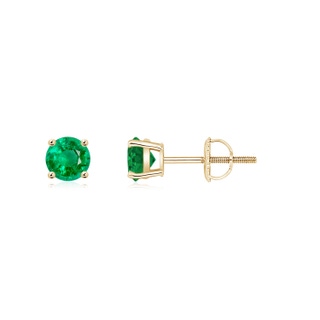 4mm AAA Basket-Set Round Emerald Studs in 18K Yellow Gold