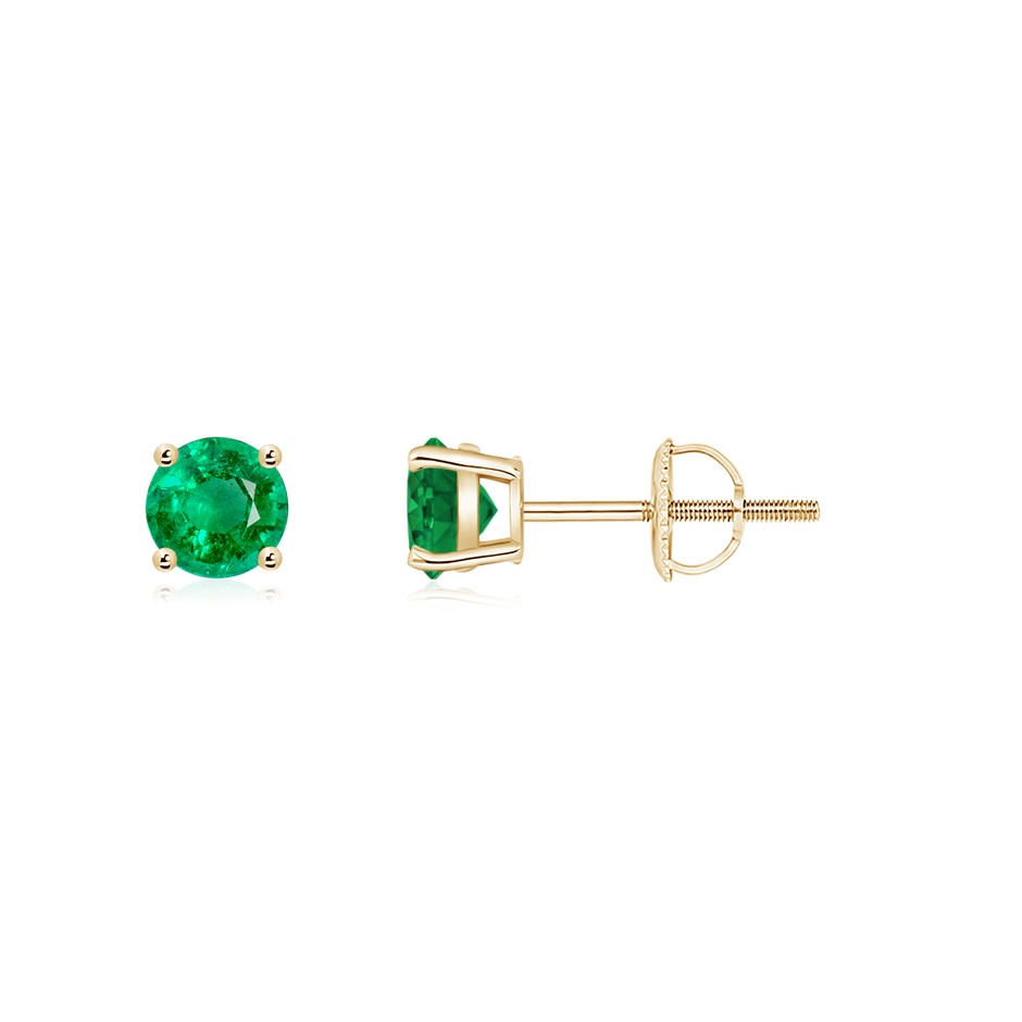 4mm AAA Basket-Set Round Emerald Studs in 18K Yellow Gold 