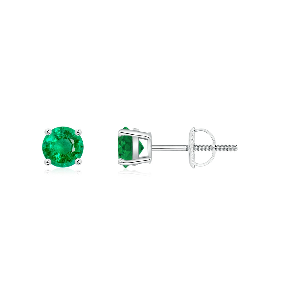 4mm AAA Basket-Set Round Emerald Studs in White Gold 