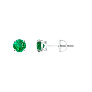 4mm AAA Basket-Set Round Emerald Studs in White Gold