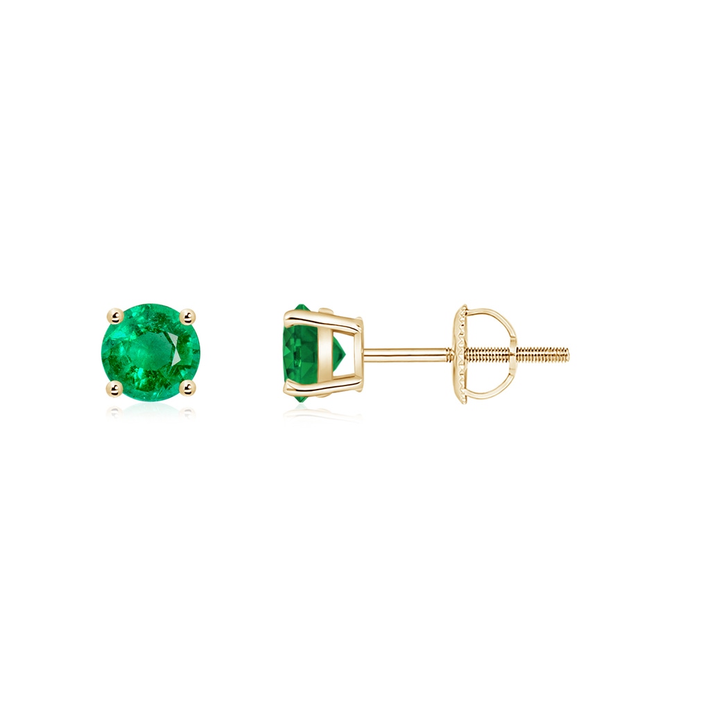 4mm AAA Basket-Set Round Emerald Studs in Yellow Gold 