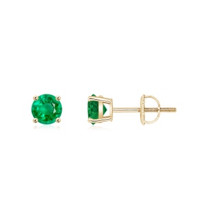 4mm AAA Basket-Set Round Emerald Studs in Yellow Gold