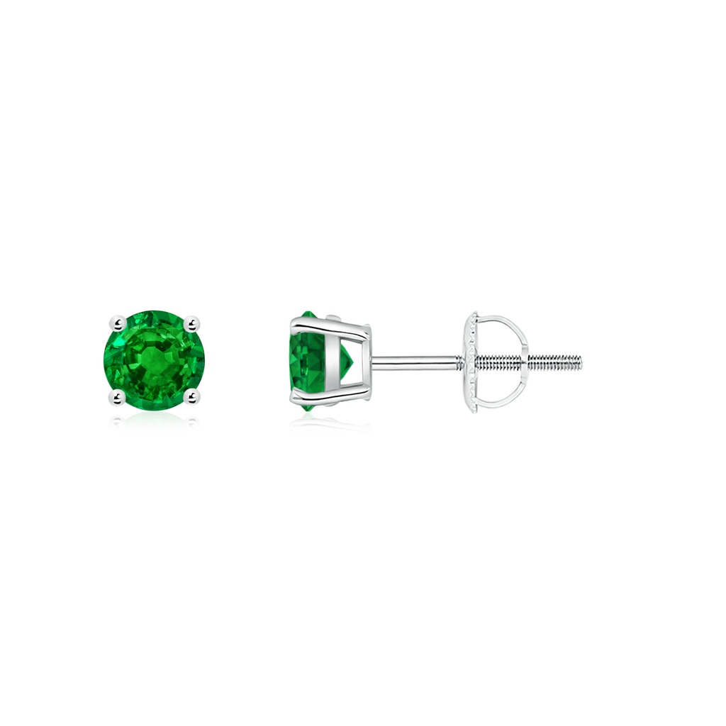 4mm AAAA Basket-Set Round Emerald Studs in P950 Platinum