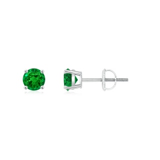 4mm AAAA Basket-Set Round Emerald Studs in White Gold