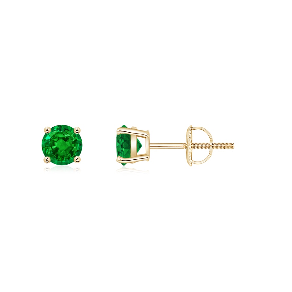 4mm AAAA Basket-Set Round Emerald Studs in Yellow Gold 