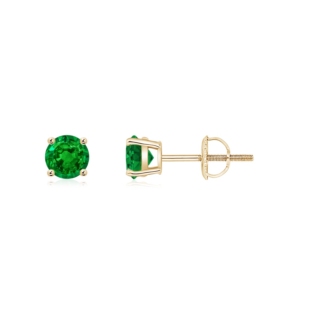 4mm AAAA Basket-Set Round Emerald Studs in Yellow Gold