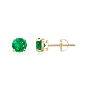 5mm AAA Basket-Set Round Emerald Studs in Yellow Gold