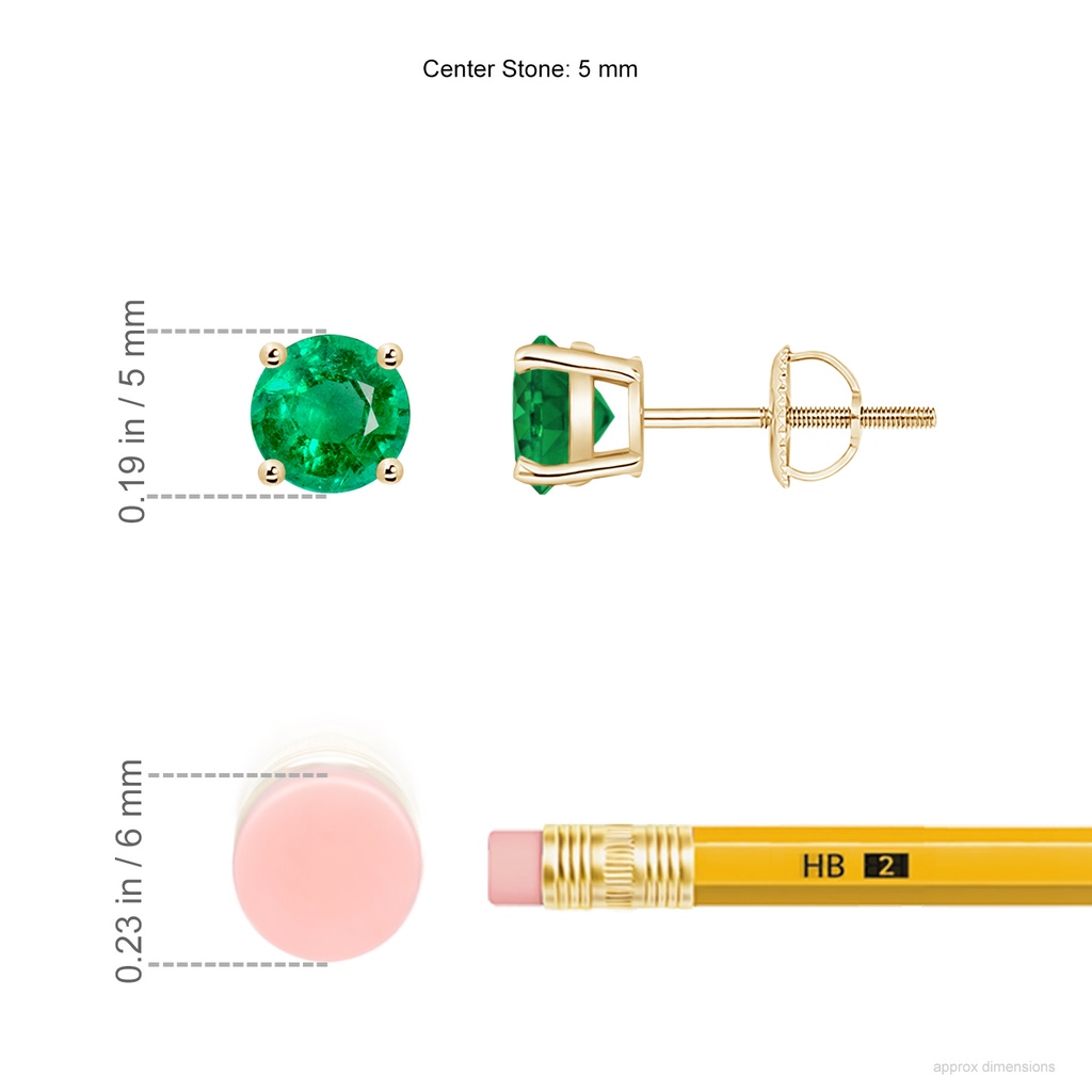5mm AAA Basket-Set Round Emerald Studs in Yellow Gold ruler