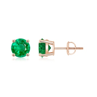 6mm AAA Basket-Set Round Emerald Studs in Rose Gold