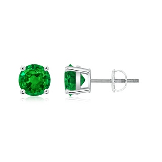 6mm AAAA Basket-Set Round Emerald Studs in P950 Platinum