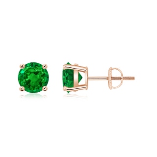6mm AAAA Basket-Set Round Emerald Studs in Rose Gold