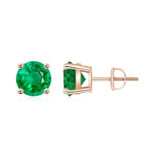 7mm AAA Basket-Set Round Emerald Studs in 9K Rose Gold