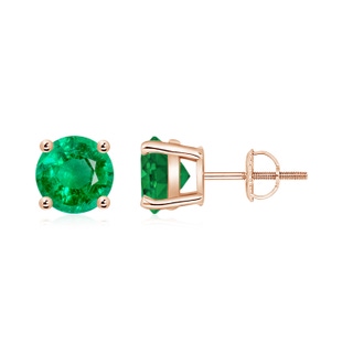 7mm AAA Basket-Set Round Emerald Studs in Rose Gold
