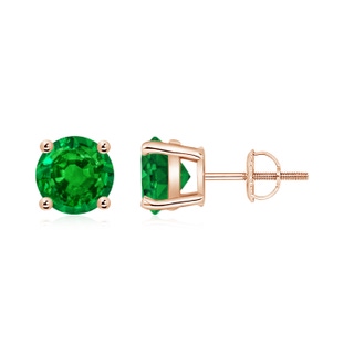 7mm AAAA Basket-Set Round Emerald Studs in 9K Rose Gold