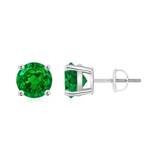 7mm AAAA Basket-Set Round Emerald Studs in P950 Platinum