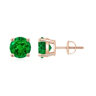 7mm AAAA Basket-Set Round Emerald Studs in Rose Gold
