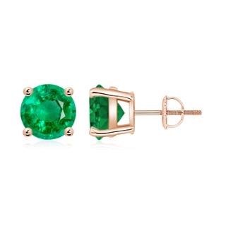 8mm AAA Basket-Set Round Emerald Studs in 9K Rose Gold