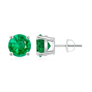 8mm AAA Basket-Set Round Emerald Studs in P950 Platinum