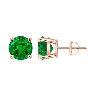 8mm AAAA Basket-Set Round Emerald Studs in 10K Rose Gold