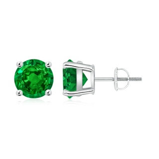 8mm AAAA Basket-Set Round Emerald Studs in P950 Platinum