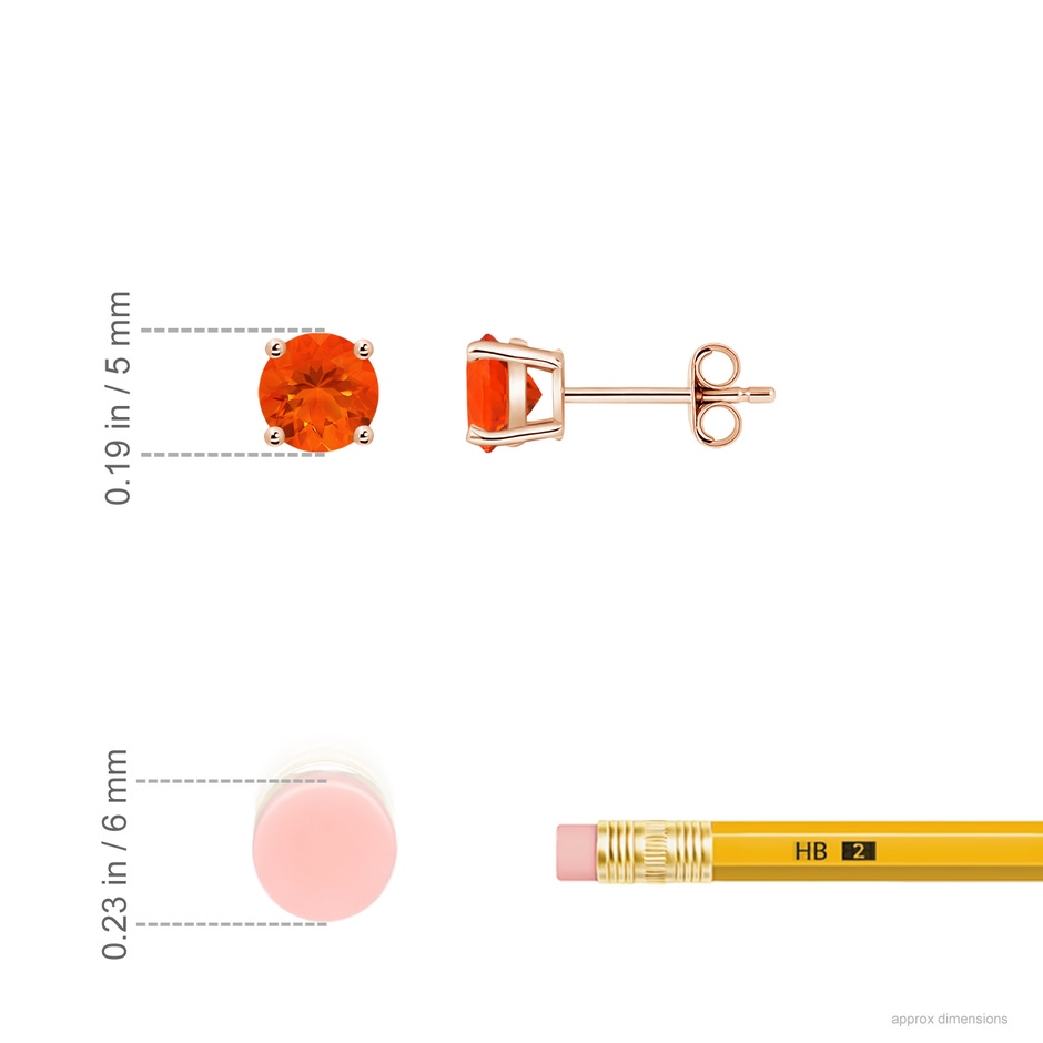 5mm AAA Basket-Set Round Fire Opal Studs in Rose Gold ruler