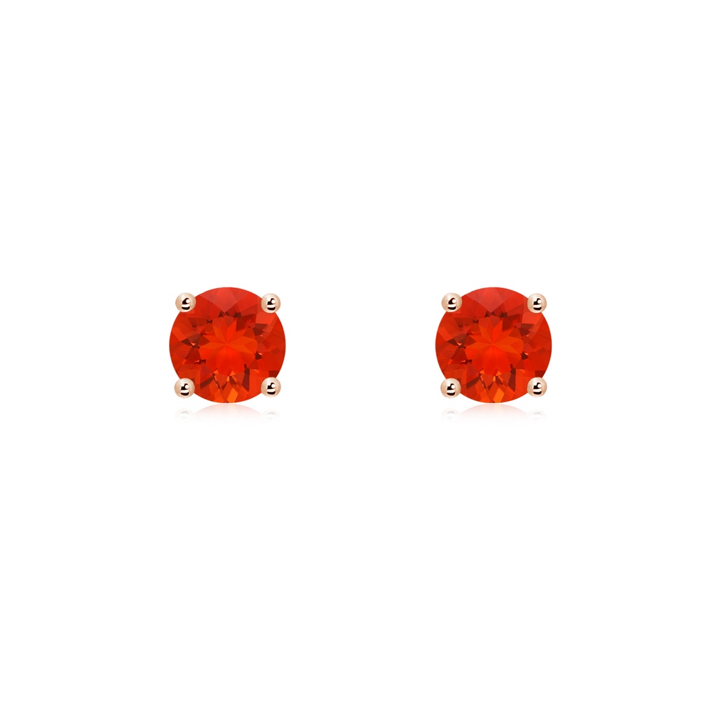 5mm AAAA Basket-Set Round Fire Opal Studs in 18K Rose Gold